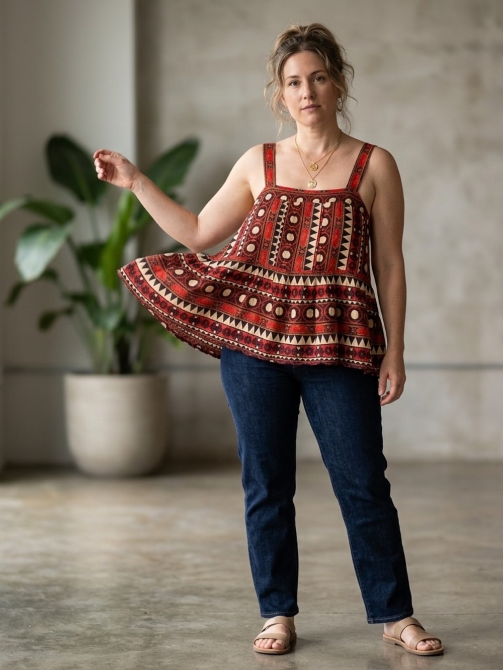 H&M Boho Tribal Print Swing Tank Top Size 10